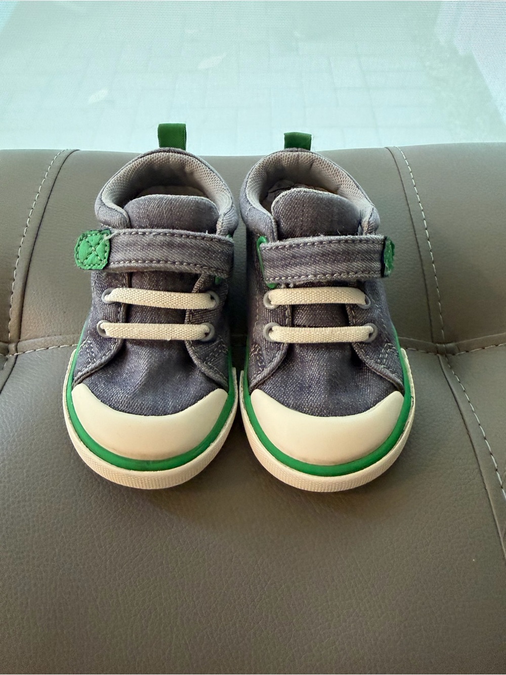 See Kai Run Stevie Gray Denim & Green Canvas Kids Sneakers